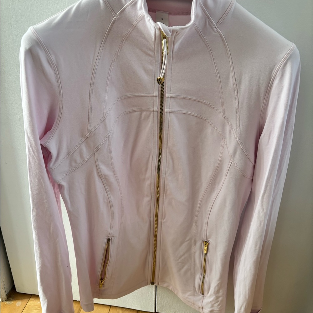 lululemon athletica Pale Pink Zip-Up Leather Jacket with Gold Zippers